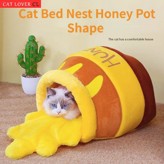 Cat Bed House Pet Accessories Four Seasons Plush Mat Cats Cushion Basket Honey Jar Shape Pets Product for Small Cat